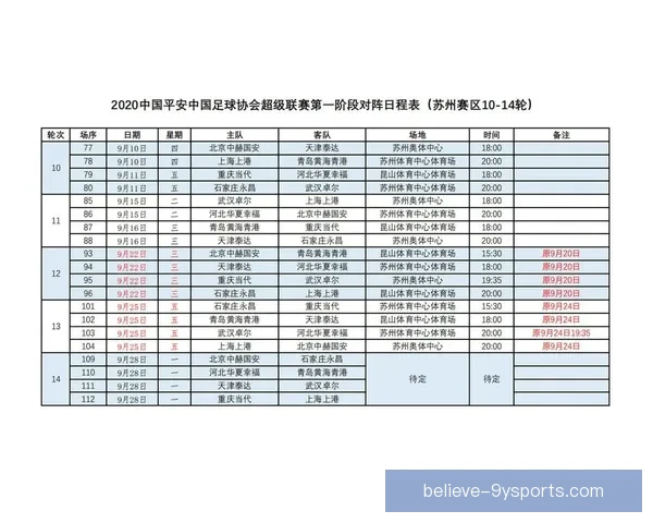 苏州超级联赛最新赛程安排及赛事时间一览表